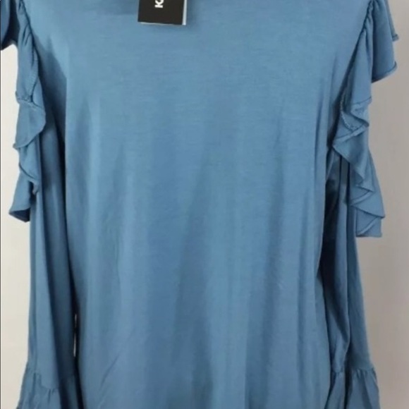 Karl Lagerfield large slate blue long sleeve crew neck tee with cold shoulder - Picture 10 of 15